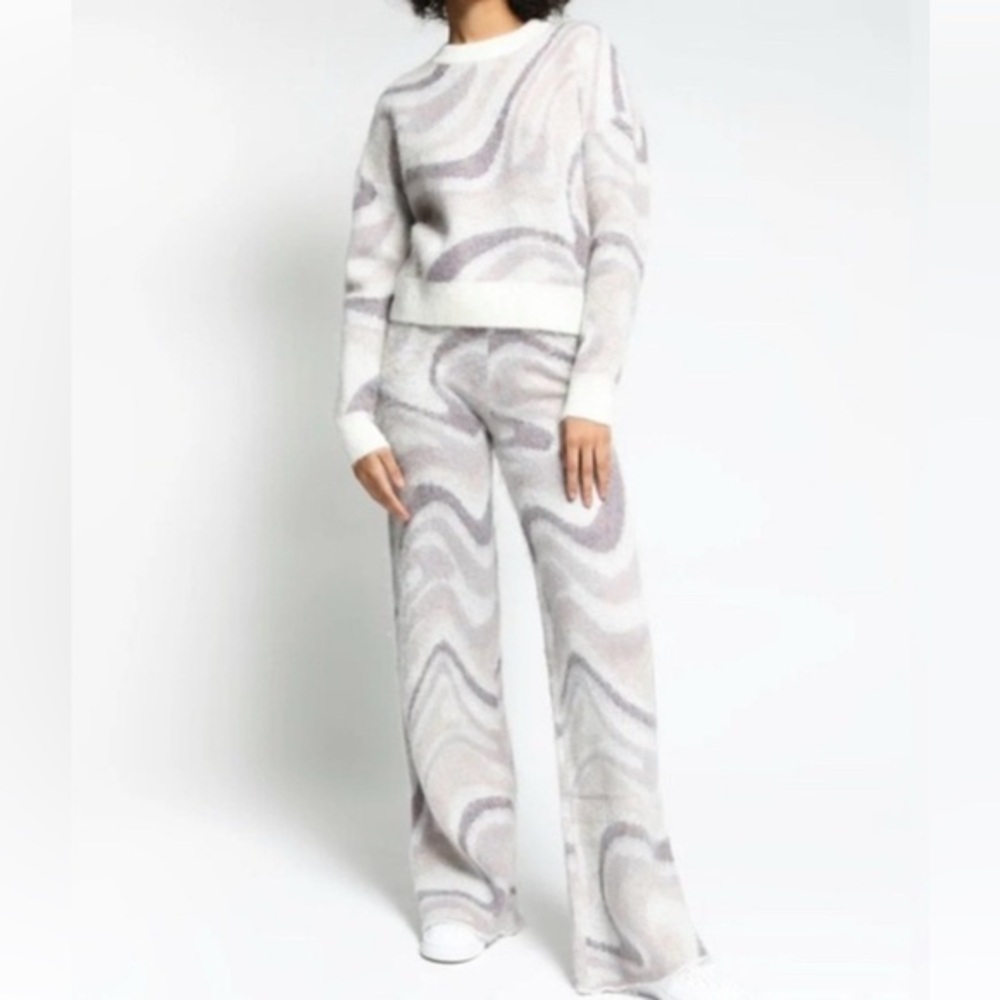 Twenty Montréal Full Set Marble Swirl Mohair Sweater+Flare Wide Leg Pants Small